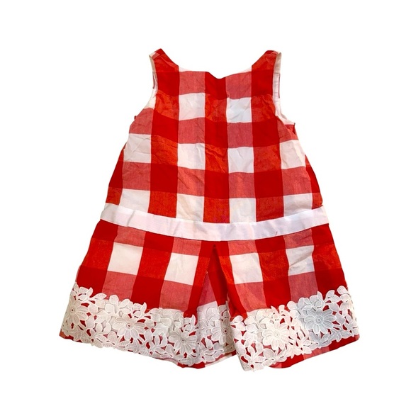 Janie and Jack Gingham Dress Lace Red White Baby Girl Size 18-24M - Picture 3 of 6